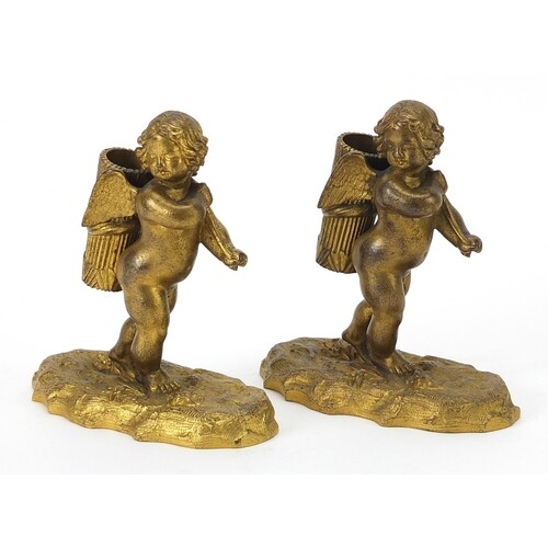 Pair of Elkington & Co gilt metal match holders in the form ...