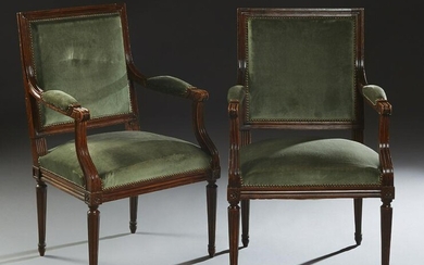 Pair of French Louis XVI Style Carved Beech Upholstered