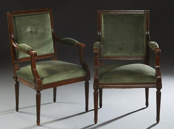Pair of French Louis XVI Style Carved Beech Upholstered