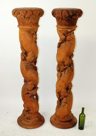 Pair of French pine barley twist pedestals