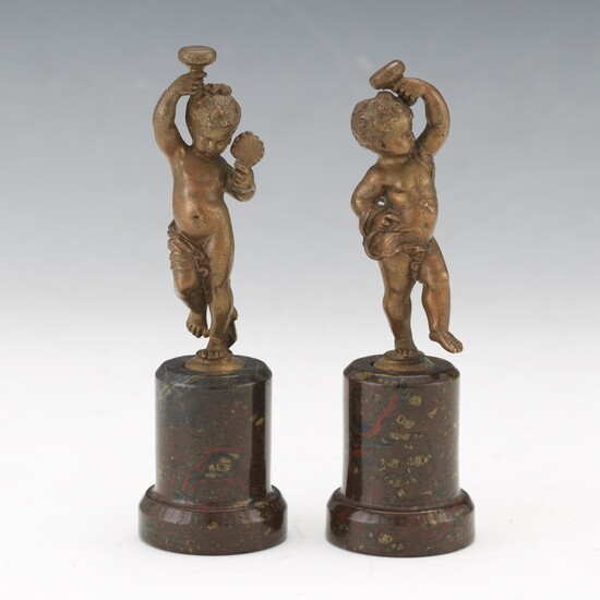 Pair of Grand Tour Cabinet Figurines of Cherubs on Pedestals
