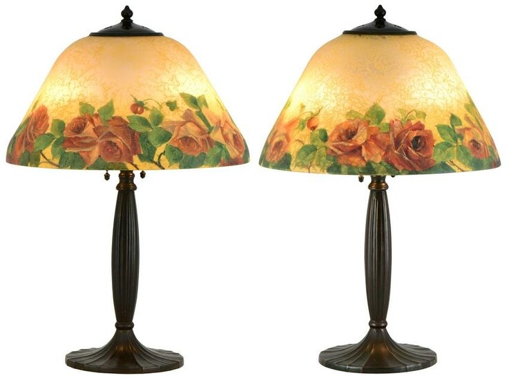 Pair of Handel "Rose" Table Lamps