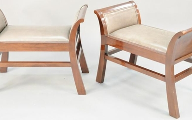 Pair of John Widdicomb benches with leather upholstery.
