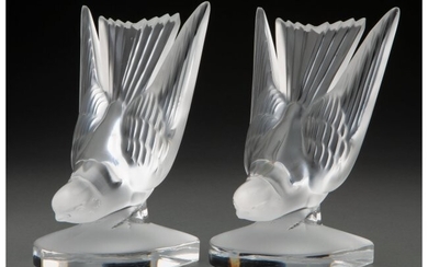 Pair of Lalique Clear and Frosted Glass Hirondel