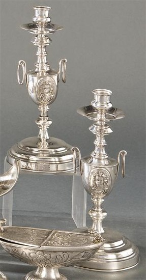 Pair of Spanish silver candlesticks punched with