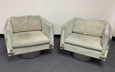 Richard Himmel Lucite & Chrome Swivel Chairs