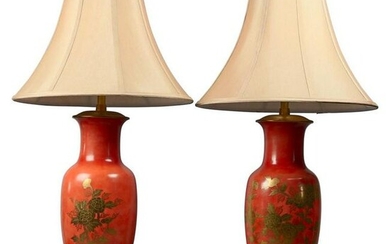 Vintage Chinese Gilt Decorated Porcelain Table Lamps