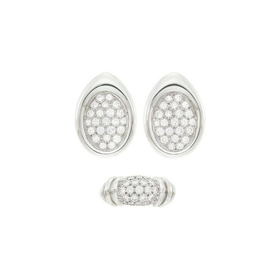 Pair of White Gold and Diamond Earclips and Henry Dunay