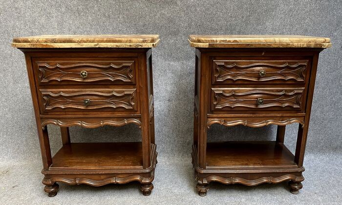 Pair of ceremonial furniture - Renaissance style - Marble, Walnut - Late 19th century