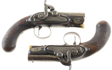 Pair percussion pistols, maker marked 'Stevens, London', one with small...