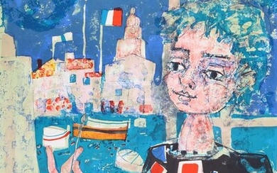 Paul AIZPIRI (1919-2016) Le petit peintre devant Saint-Tropez LITHOGRAPHIE sur papier Signée en bas à...