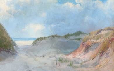 Peder Knudsen: Beach scenery from Skagen. Signed Peder Knudsen. Oil on canvas. 38×45 cm.