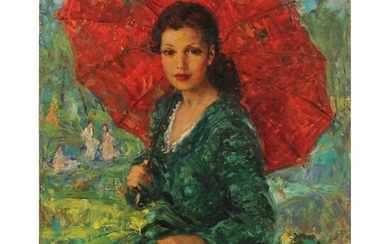VITTORIO GUSSONI (1893/1968) "Figura con ombrellino" - "Figure with umbrella"