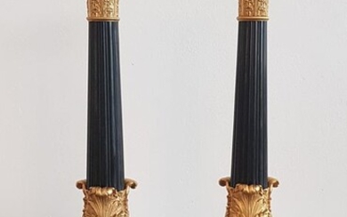 Pierre Chibout (Paris 1806-1824) - Candlestick, A pair of Empire torcheres (2) - Empire - Gilded and patinated bronze - Approx. 1820