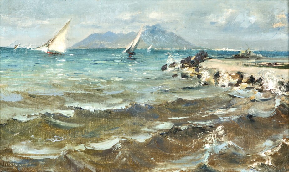 Pittore del XIX secolo (1:Principale) ( - ) Monte Circeo da Terracina olio su tela cm 30x50 - con la cornice: cm 46x66
