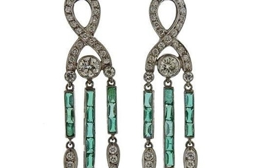 Platinum Diamond Emerald Earrings