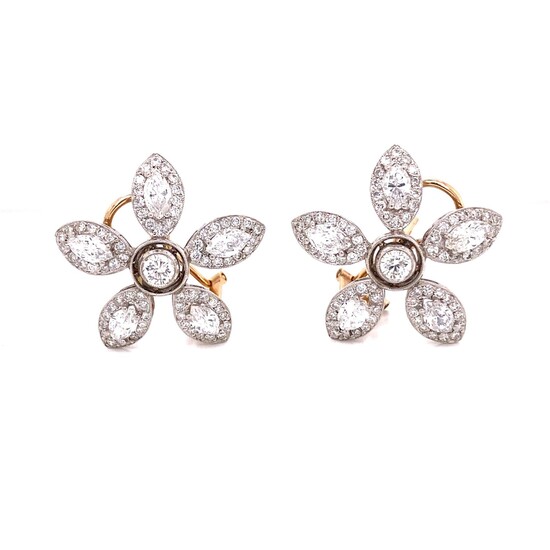Platinum Gold Back Flower Diamond Earrings