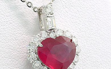 Platinum - Necklace with pendant - 3.09 ct Unheated! Ruby Diamond Vivid Red GRS Certificate Rarity Ruby Lover - Diamonds