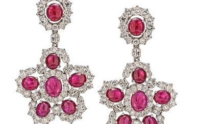 Platinum Ruby And Diamond Statement Dangling Earrings
