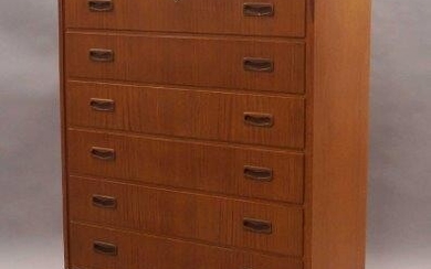 Please Note - the legs are not associated and detached A Danish teak chest of drawers, circa 1960, with six drawers on tapering on non associated cylindrical supports, 106cm high, 76cm wide, 38cm deep