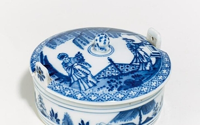 Porcelain butter dish with chinese women in a garden