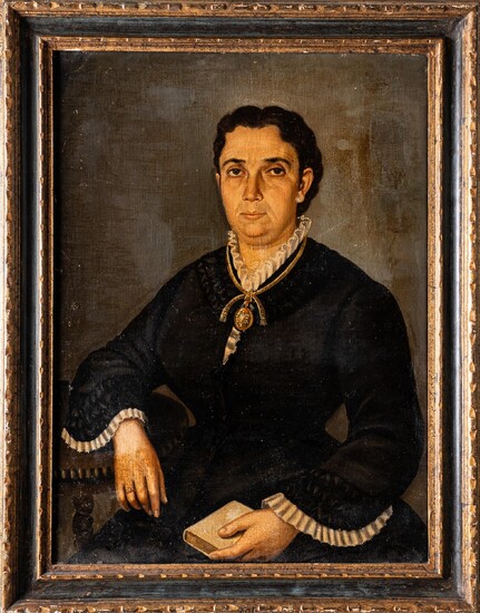 Portrait d'une femme noble fin du 19e siècle Huile sur toile 76x56 cm