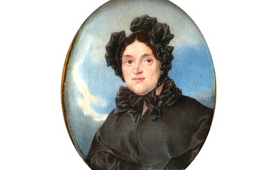 Portrait miniature Biedermeier Vers 1830/40 Portrait d'une dame : Marie Neuhold-Dory 9 x 7,5 cm,...