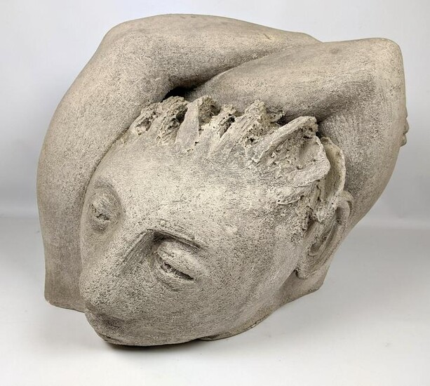 Pottery Garden Sculpture of Windswept Figure. Artist de