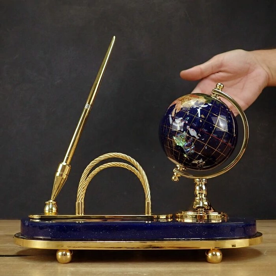 Precious Globe made of Lapis Lazuli and other Semi-precious Stones - 240×190×120 mm - 1355.22 g