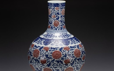 QING YONGZHENG BLUE & RED CELESTIAL VASE ON STAND
