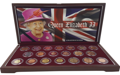 Queen Elizabeth II Set of (20) Portrait Coins with Wood Display Box