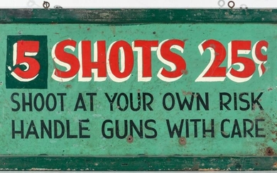 RARE FIVE COLOR SHOOTING GALLERY SIGN: 5 SHOTS 25 CENTS