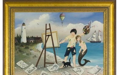 Ralph Cahoon (1910-1982) Folk Art Mermaid Painting