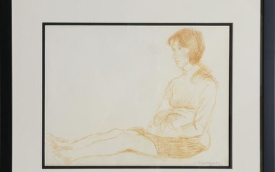 Raphael Soyer, Seated Girl in Turtleneck, Sepia Pencil