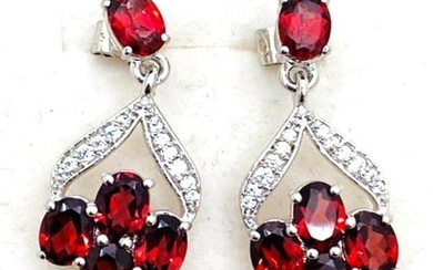 Red Garnet Stone Cluster Dangle Earrings