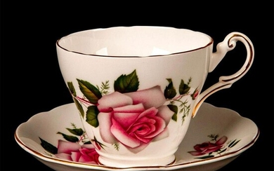 Regency Bone China Teacup and Saucer, Rose Pattern