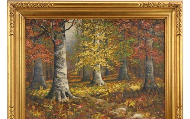Robert H. Joseph Oil Painting of Woodland Interior Landscape, Circa 1970
