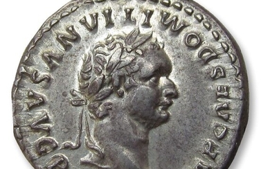 Roman Empire - AR denarius Domitian / Domitianus - Fantastic coin with luster in fields - Rome 81 A.D. - TR P COS VII DES VIII P P Thunderbolt on draped throne - Silver