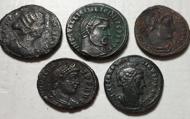 Roman Empire. Group of 5x late Roman follis / nummus - period of the Constantinian dynasty