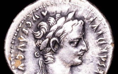 Roman Empire. Tiberius (AD 14-37). Denarius from Lugdunum mint. - PONTIF MAXIM (↺), female figure seated right on chair . Tribute Penny.