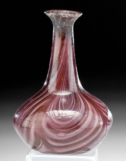 Roman Glass Flask - Aubergine & White Swirl