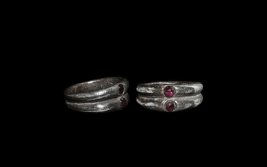 Roman Silver Double Intaglio Ring with Garnets