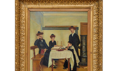 Rosenthal, Painting of family studying, 20th century Oil painting...