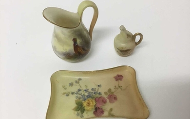 Royal Worcester miniature blush ivory vase, two other miniature Royal Worcester pieces