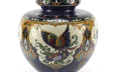 Rozenburg, Dutch Art Nouveau vase hand painted with panels o...