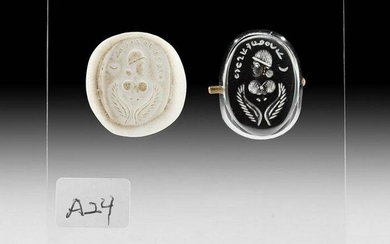 Sassanian Serpentine Stamp Seal Bead w/ Bust - Recut