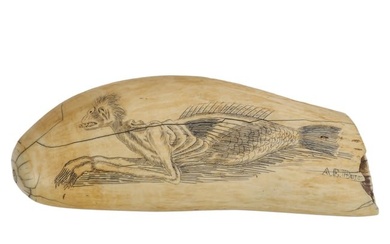 Scrimshaw Whales Tooth Fiji Mermaid Scholar SIGNED