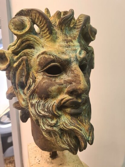 Sculpture, Face of the Satyr (1) - Bronze, Marble - Late 20th century