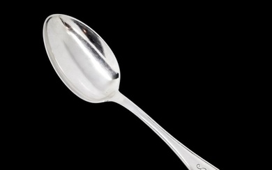 Serving spoon, Spoon, Danish silver large serving spoon engraved with flower (1) - .830 silver - DGS (Danske Guldsmedes Sølvvarefabrik) - Denmark - Early 20th century