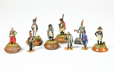 Set of 9 tin soldiers, including Napoleon, Roustan